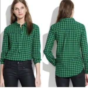 Madewell Mini Check Market Popover Green Plaid